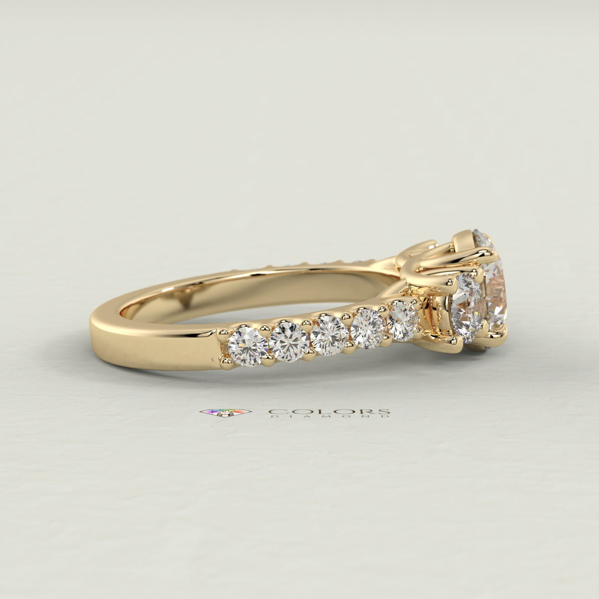 CD Emerald Bezel Solitaire with Cathedral High Setting Engagement Ring